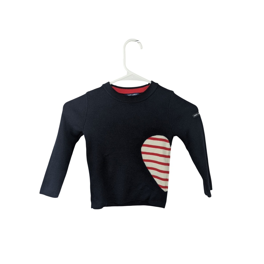 Saint James Kids Navy Wool Blend Striped Heart Sweater Size 4 Years